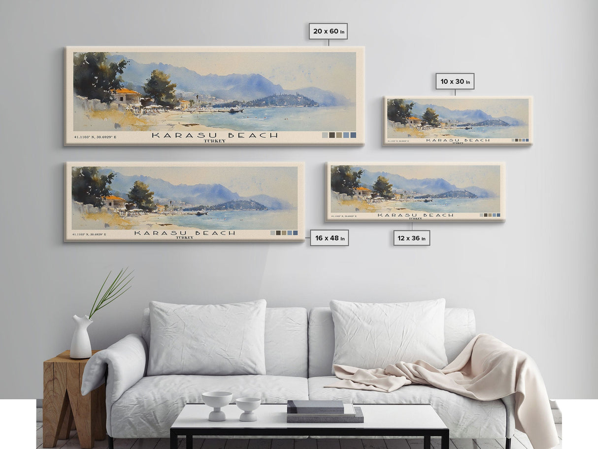 Karasu Beach, Turkey Watercolor Print, Vacation Gift, Turkey Wall Art, Beach Painting, Beach Decor, Large Wall Art, Wood Frame Art