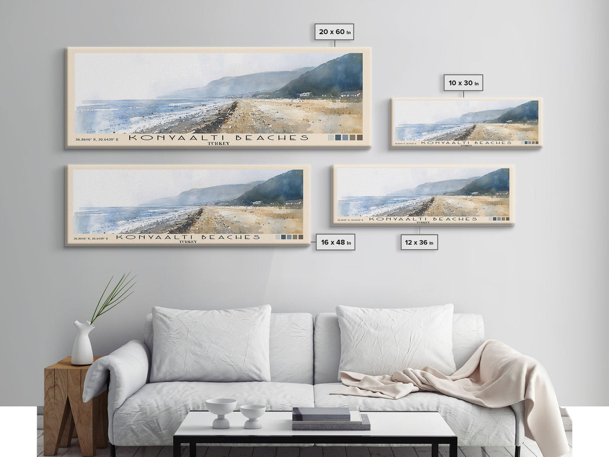 Konyaaltı Beaches, Turkey Watercolor Beach Print, Vacation Gift, Turkey Wall Art, Beach Painting, Beach Decor, Beach Painting
