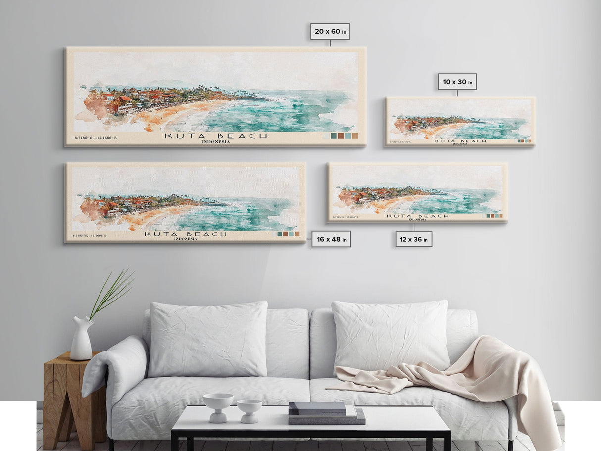 Kuta Beach, Indonesia Watercolor Print, Vacation Gift, Indonesia Wall Art, Beach Painting, Beach Decor, Large Wall Art, Wood Frame Art