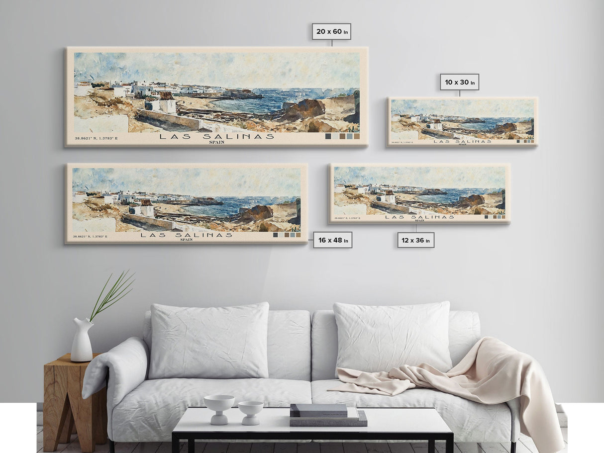 Las Salinas, Spain Watercolor Print, Vacation Gift, Spain Wall Art, Beach Painting, Beach Decor, Large Wall Art, Wood Frame Art
