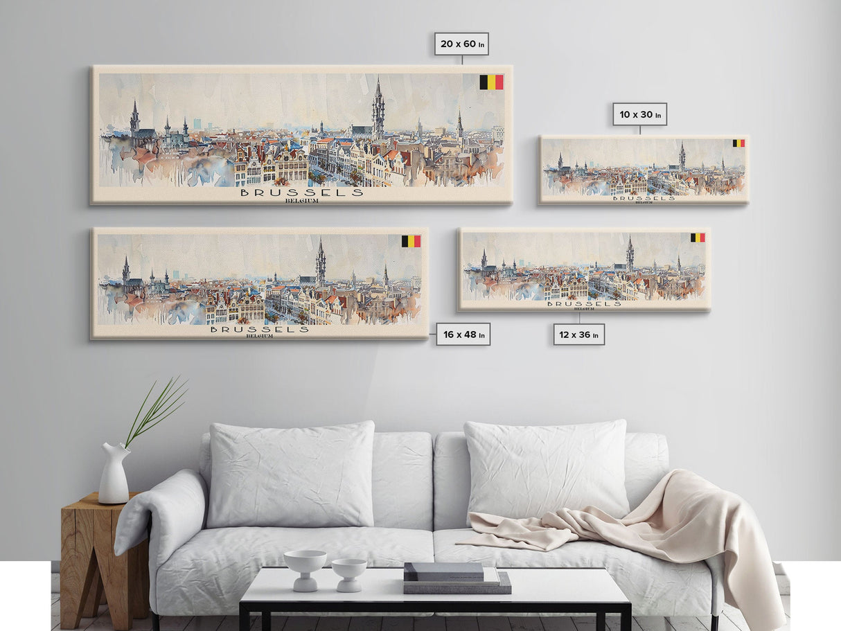 Bruges Belgium Panoramic Travel Poster, Framed Canvas Print or Metal Wall Art, Travel Art, Home Decor, Panoramic Painting, Midcentury Art