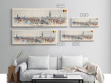 Bruges Belgium Panoramic Travel Poster, Framed Canvas Print or Metal Wall Art, Travel Art, Home Decor, Panoramic Painting, Midcentury Art