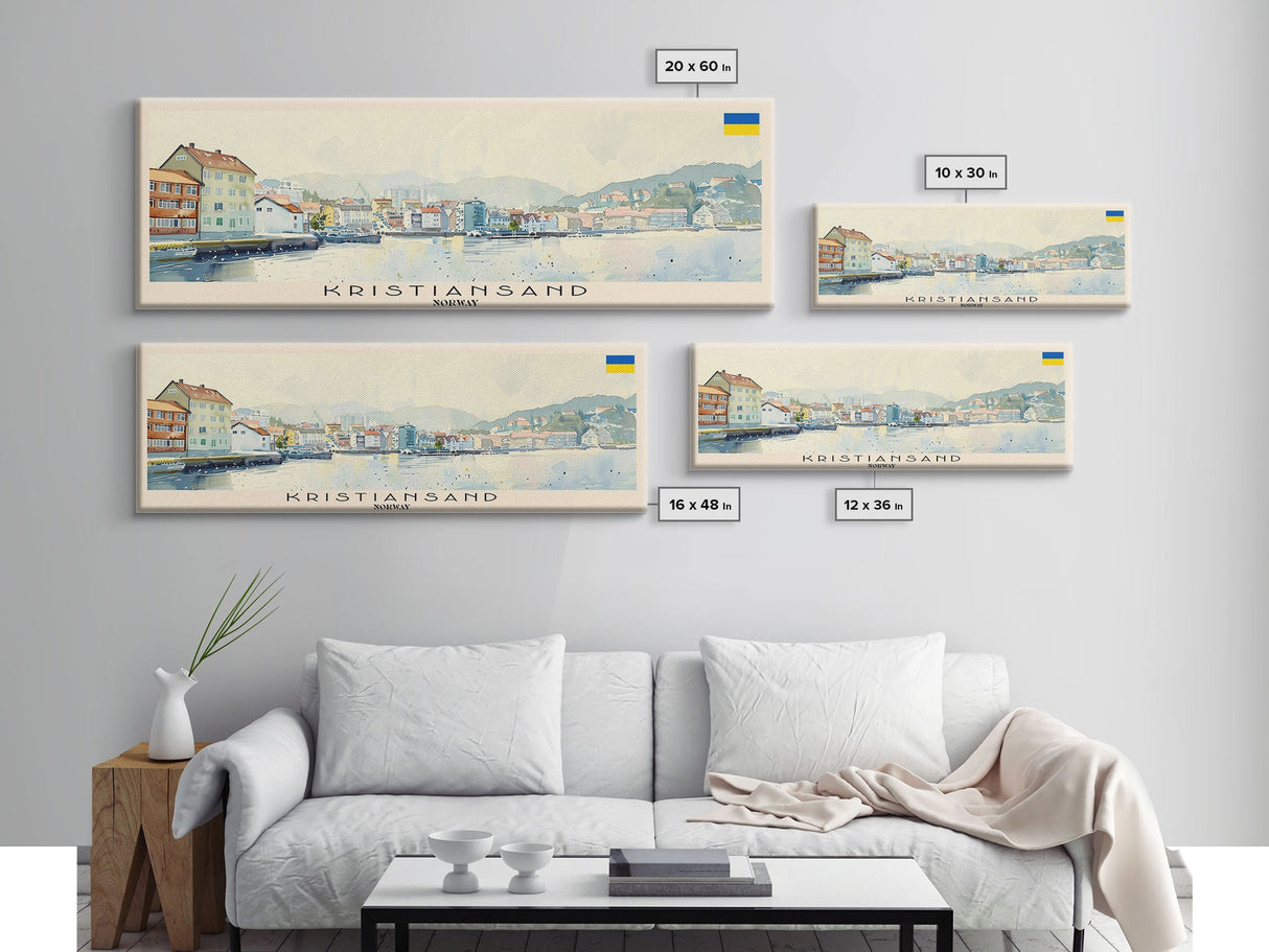 Kristiansand Norway Wall Art, Panoramic Travel Poster, Panoramic Framed Canvas Print, City Wall Art, Wall Hanging Home Decor, Travel Art