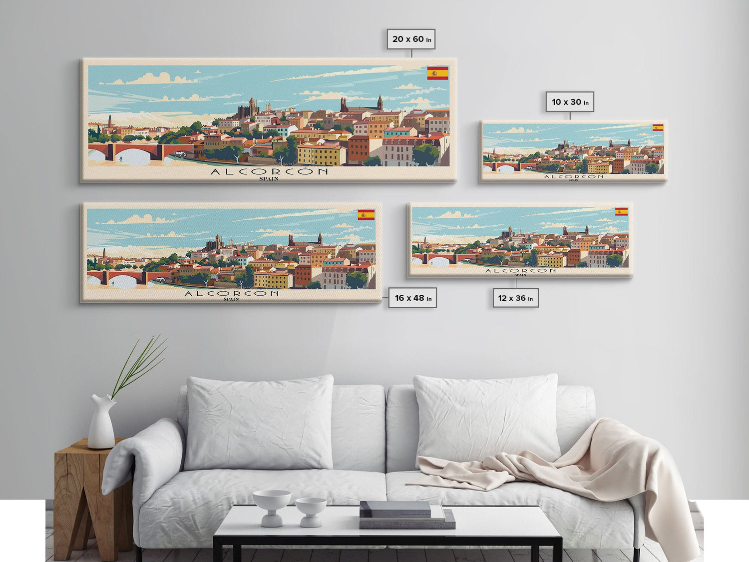 Alcorcón Spain Panoramic Travel Poster, Framed Canvas Print or Metal Wall Art, Travel Art, Home Decor, Panoramic Painting, Midcentury Art