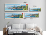 Antalya Turkey Panoramic Travel Poster, Framed Canvas Print or Metal Wall Art, Travel Art, Home Decor, Panoramic Painting, Midcentury Art