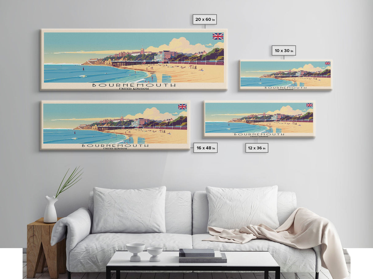 Bournemouth United Kingdom Wall Art, Panoramic Travel Poster, Panoramic Framed Canvas Print, City Wall Art, Wall Hanging Home Decor, Travel Art