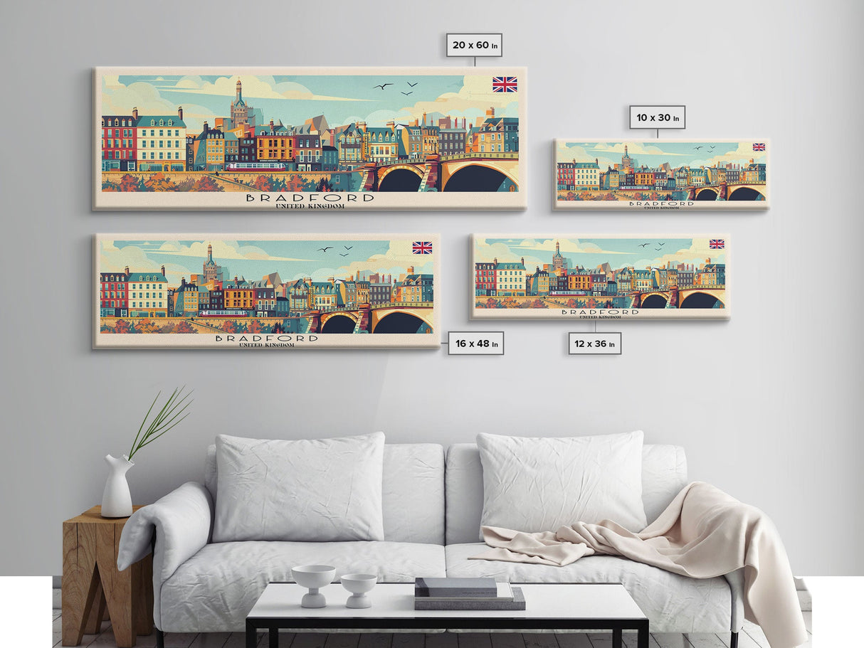 Bradford United Kingdom Travel Print Wall Art, Panoramic City Art, Travel Art, Wall Decor, Vacation Gift, Framed Canvas Print Or Metal Art