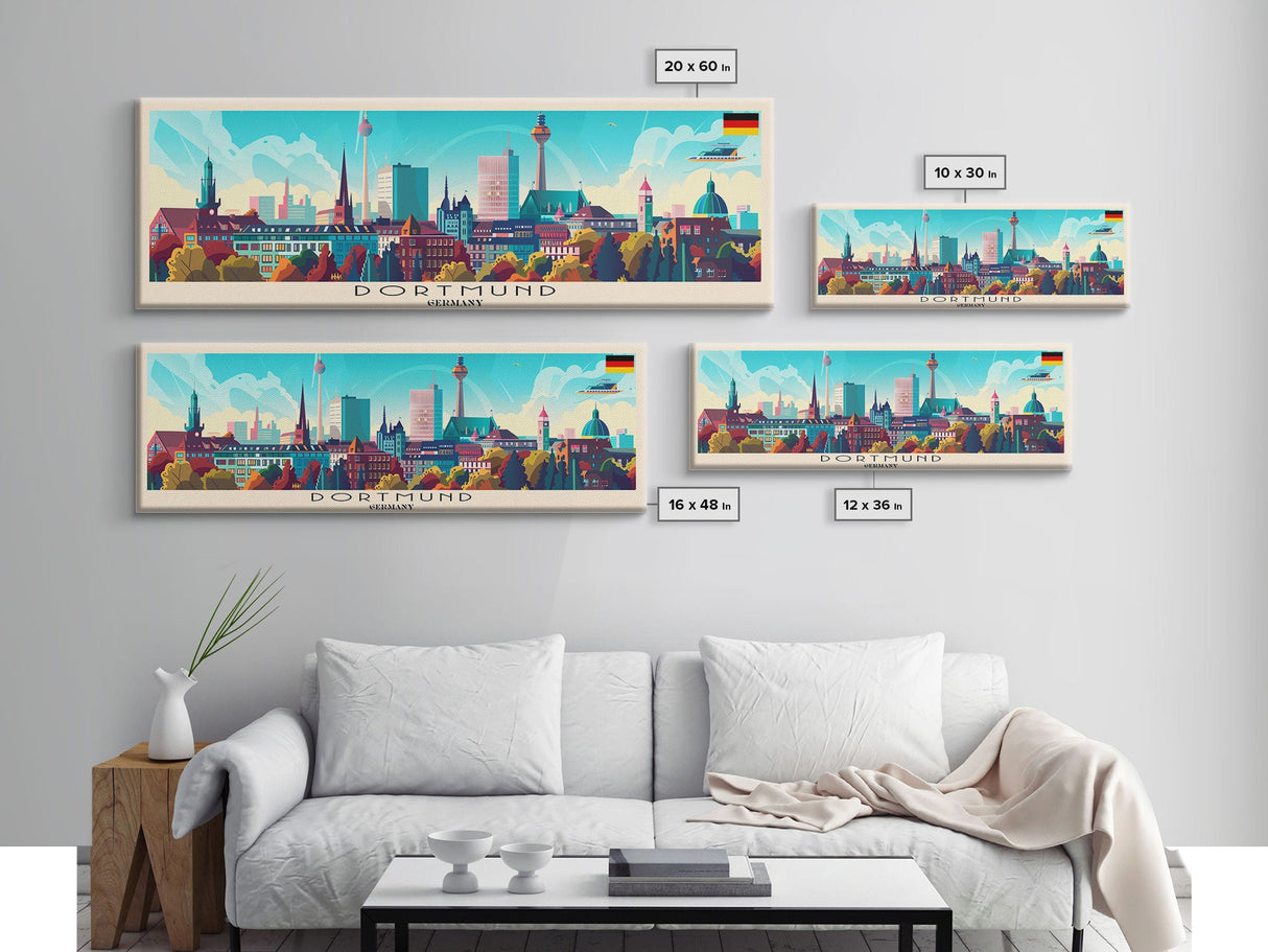 Dortmund Germany Wall Art, Panoramic Travel Poster, Panoramic Framed Canvas Print, City Wall Art, Wall Hanging Home Decor, Travel Art