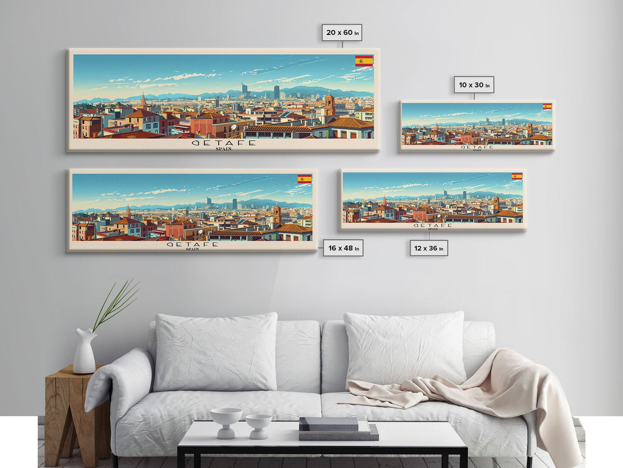 Getafe Spain Panoramic Travel Poster, Framed Canvas Print or Metal Wall Art, Travel Art, Home Decor, Panoramic Painting, Midcentury Art