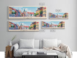 Gliwice Poland Panoramic Travel Poster, Framed Canvas Print or Metal Wall Art, Travel Art, Home Decor, Panoramic Painting, Midcentury Art