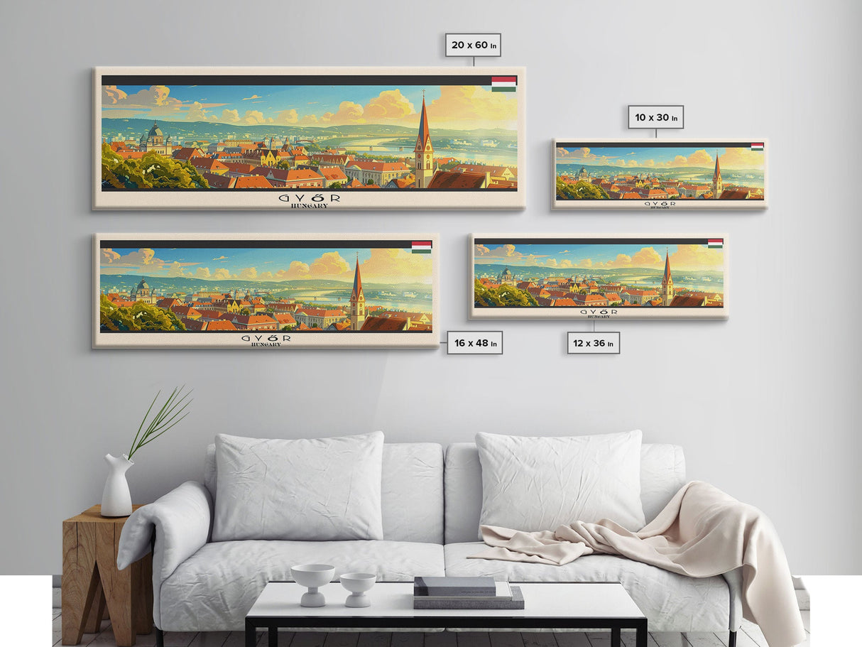 Gyor Hungary Wall Art, Panoramic Travel Poster, Panoramic Framed Canvas Print, City Wall Art, Wall Hanging Home Decor, Travel Art