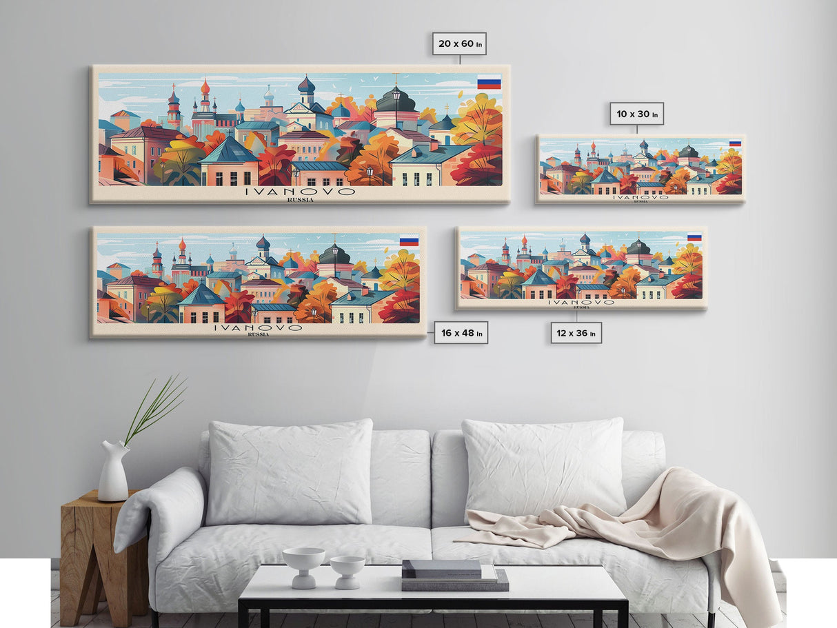 Ivanovo Russia Panoramic Travel Poster, Framed Canvas Print or Metal Wall Art, Travel Art, Home Decor, Panoramic Painting, Midcentury Art