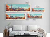 Kiel Germany Panoramic Travel Poster, Framed Canvas Print or Metal Wall Art, Travel Art, Home Decor, Panoramic Painting, Midcentury Art