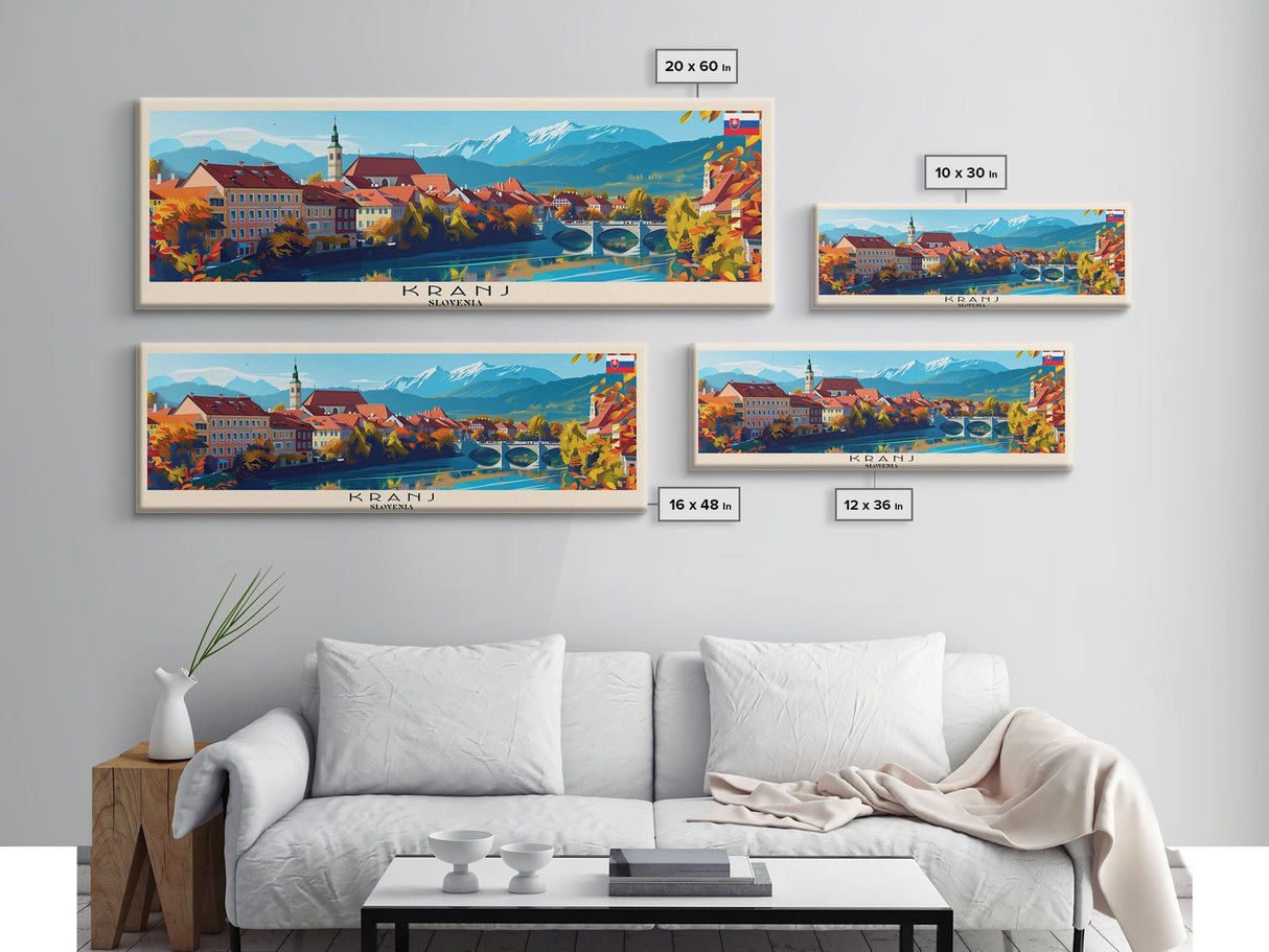 Kranj Slovenia Wall Art, Panoramic Travel Poster, Panoramic Framed Canvas Print, City Wall Art, Wall Hanging Home Decor, Travel Art