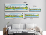 Narva Estonia Panoramic Travel Poster, Framed Canvas Print or Metal Wall Art, Travel Art, Home Decor, Panoramic Painting, Midcentury Art