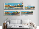 Seville Spain Panoramic Travel Poster, Framed Canvas Print or Metal Wall Art, Travel Art, Home Decor, Panoramic Painting, Midcentury Art
