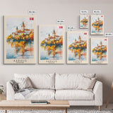 Serene Šabac Serbia Riverside View, Framed Canvas Print, Bedroom Wall Art, Farmhouse Style, Perfect Home Decor