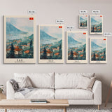 Bar Montenegro Travel Poster Framed Canvas Print, Wall Art, Living Room Art, Watercolor Painting, Original Art, Vacation Gift