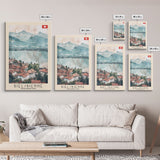 Biel/Bienne Switzerland Travel Poster Framed Canvas Print, Watercolor Painting, Wall Art, Home Decor, Scenic Travel Print