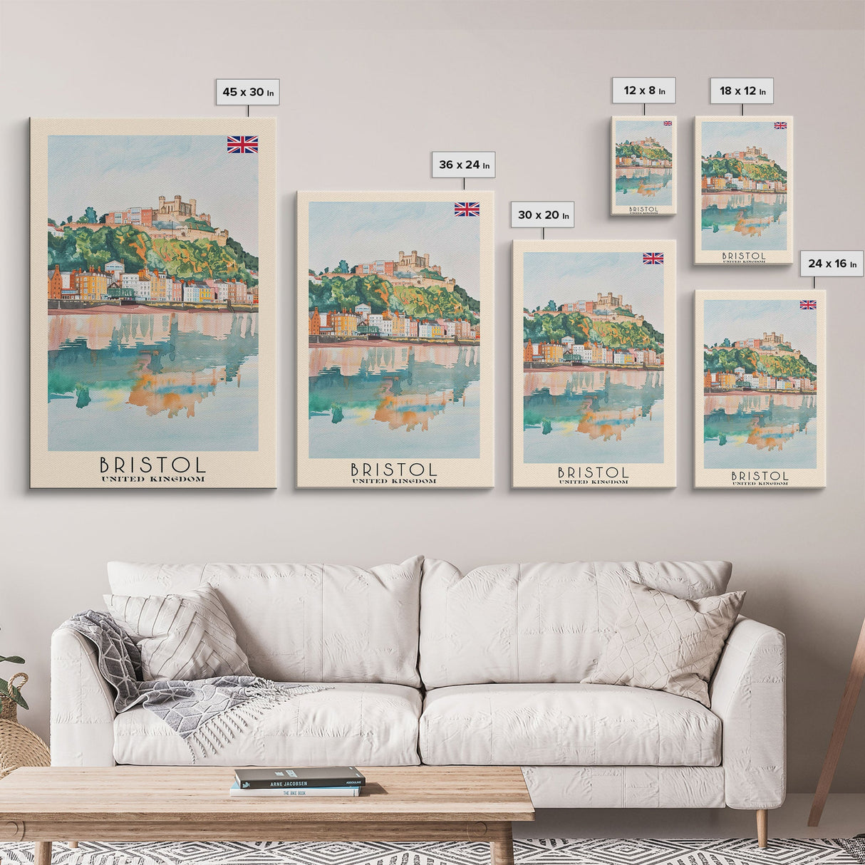 Bristol United Kingdom Travel Poster Framed Canvas Print, Cityscape Art, Wall Decor, Travel Print, Watercolor Painting, Boho Style Art