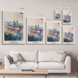 Brno Czech Republic Travel Poster Framed Canvas Print, Cityscape Art, Wall Decor, Travel Print, Watercolor Painting, Boho Style Art