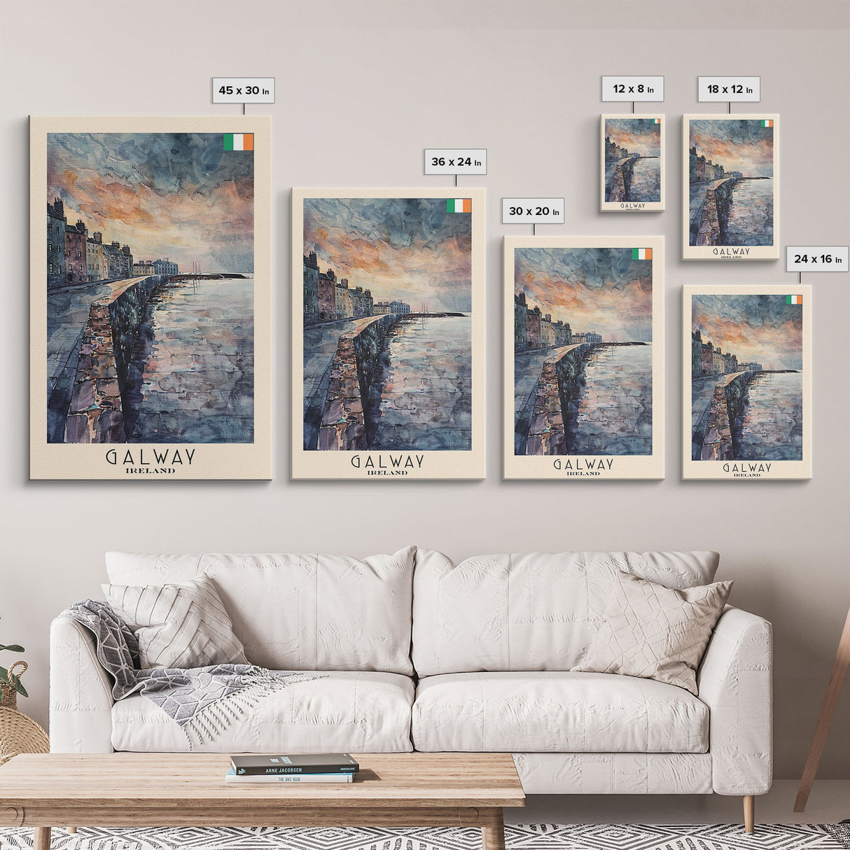 Galway, Ireland Travel Poster Art, Framed Canvas Print for Living Room or Bedroom, Coastal Wall Art, Home Decoration