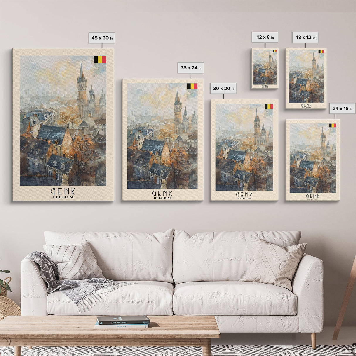Genk, Belgium Travel Poster Art, Framed Canvas Print for Living Room or Bedroom, Historic Wall Art, Home Decoration