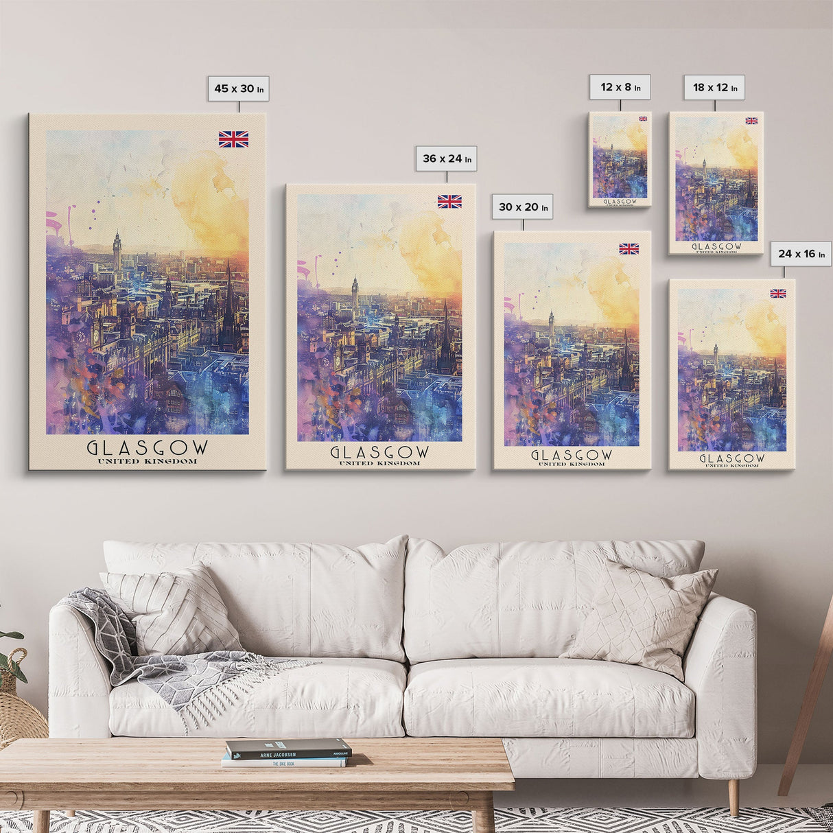 Glasgow United Kingdom Skyline Art, Framed Canvas Print, Living Room Wall Art, Travel Poster, Home Decor, UK Art