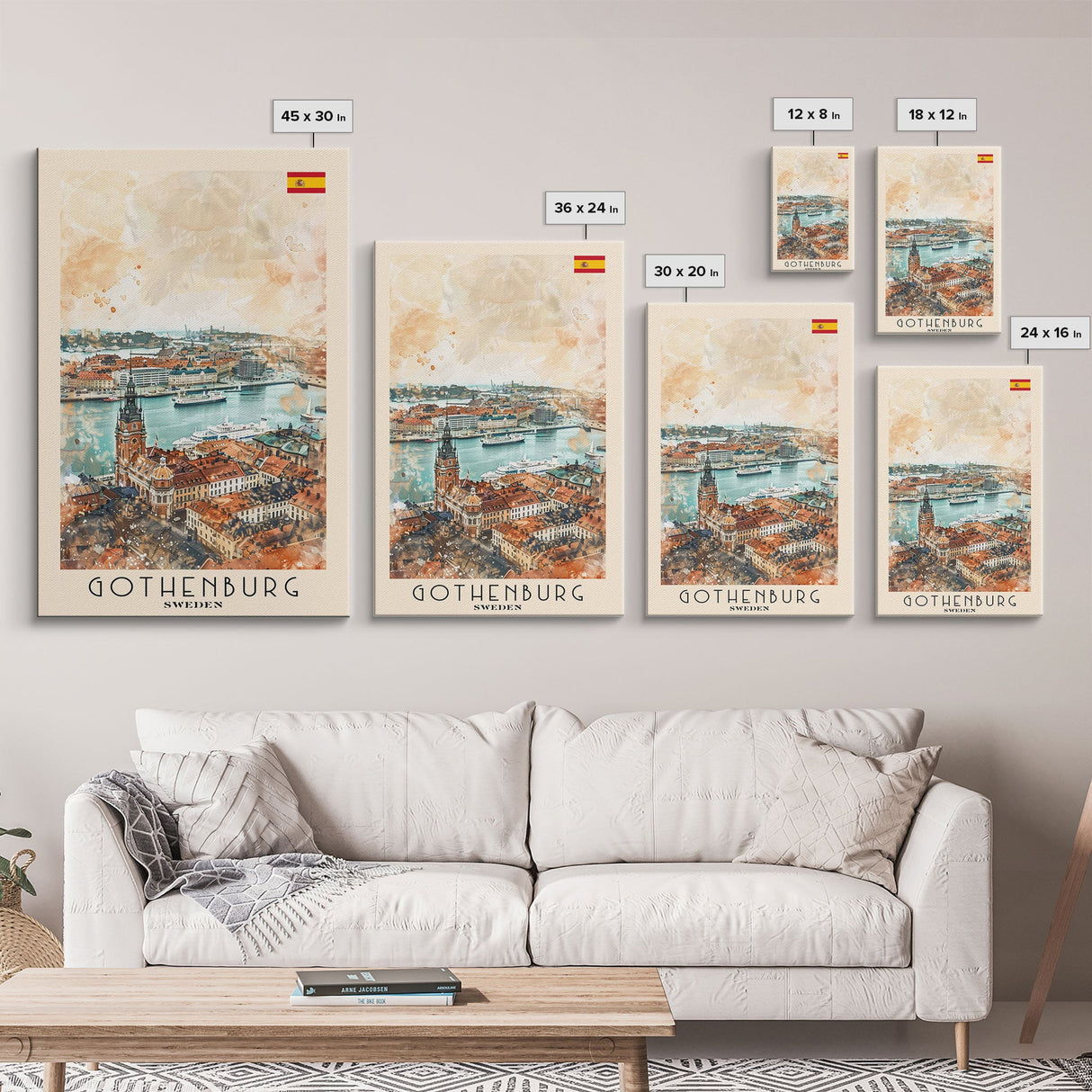 Gothenburg Sweden Harbor View Art, Framed Canvas Print, Living Room Wall Art, Travel Poster, Home Decoration
