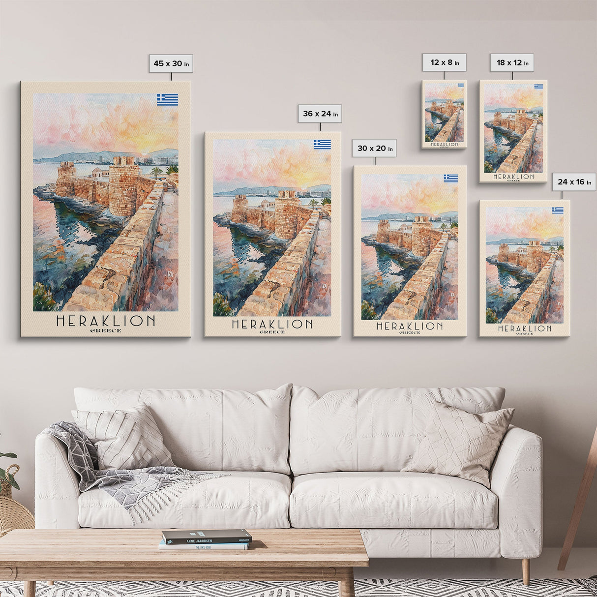 Heraklion Greece Historic Fort Art, Framed Canvas Wall Art, Living Room Decor, Home Decor, Mediterranean Poster, Wall Art Print, Travel Poster Art