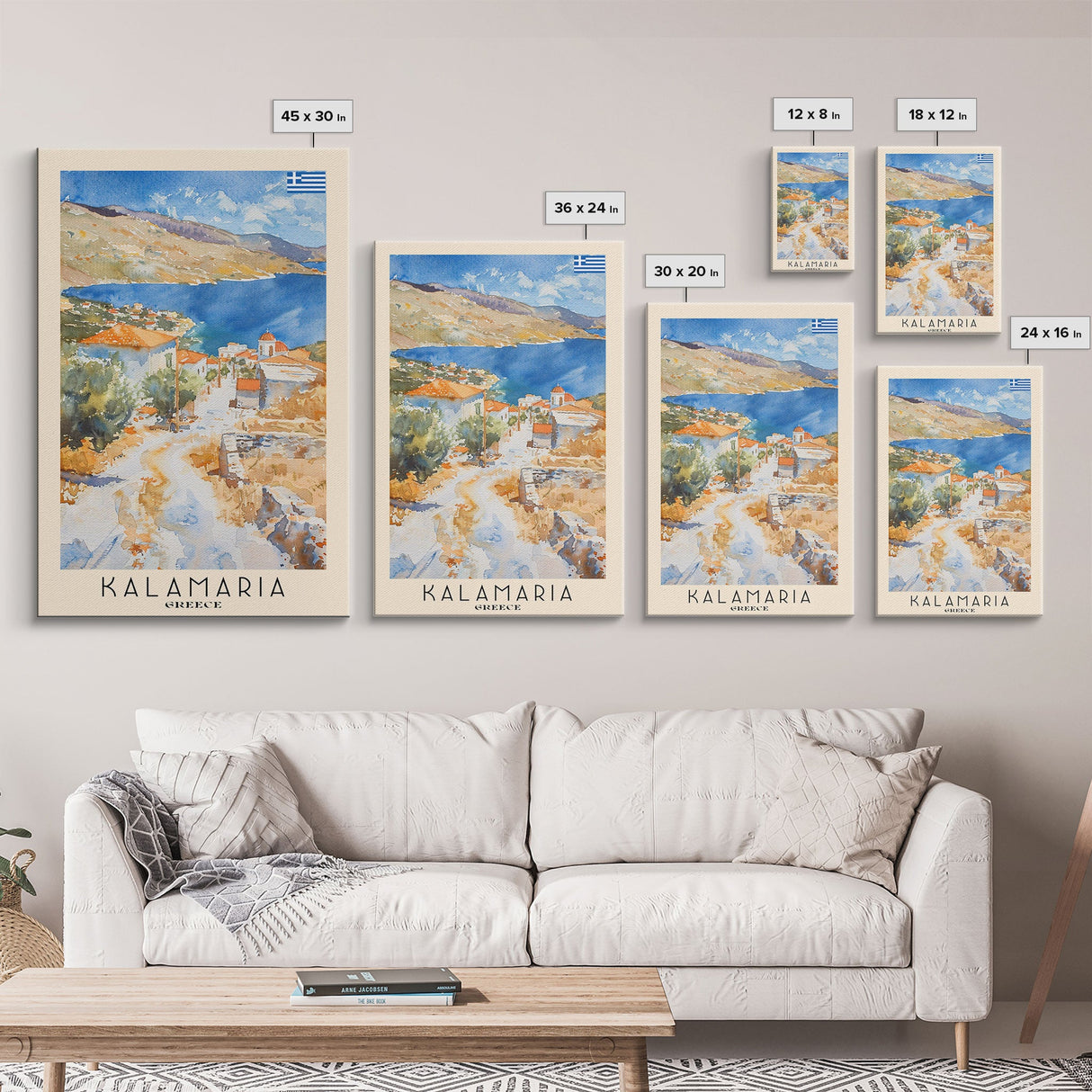 Kalamaria Greece Coastal View, Framed Canvas Print, Travel Poster, Nautical Wall Art, Living Room Decor, Greek Cityscape, Seaside Home Decoration