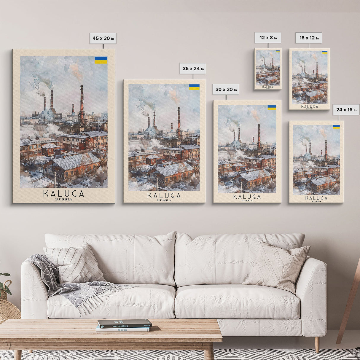 Kaluga Russia Cityscape View, Framed Canvas Print, Travel Poster, Wall Art, Urban Decor, Modern Home Decoration, Living Room Art, Russian City