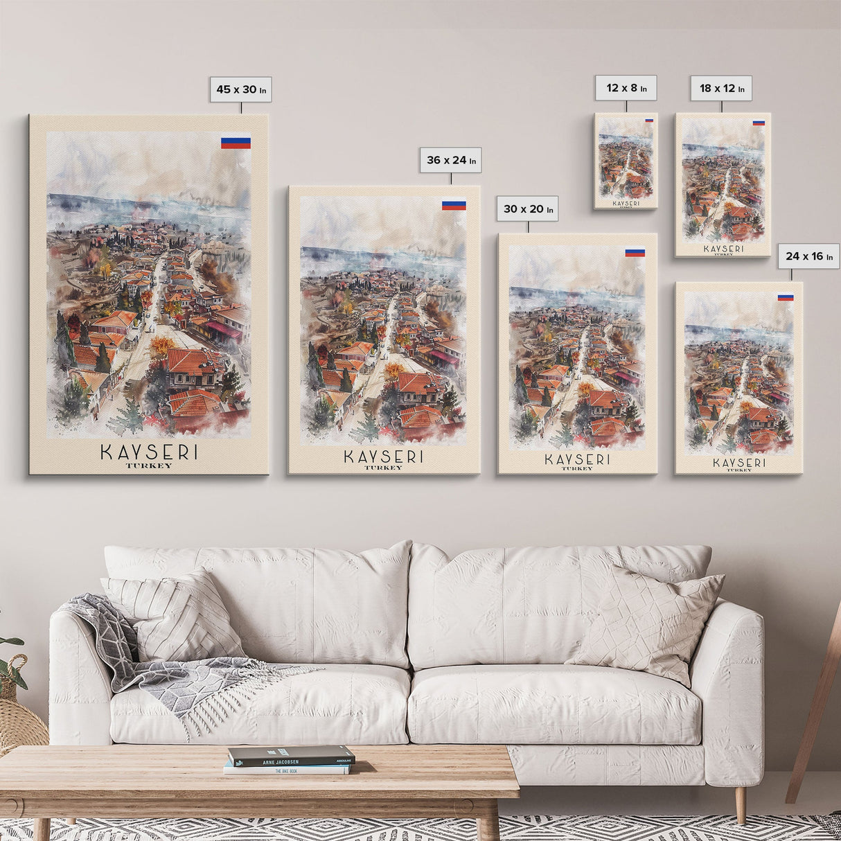 Kayseri Turkey Urban Landscape, Framed Canvas Print, Travel Poster, Wall Art, Home Decoration, Cityscape Decor, Living Room Art, Turkish City
