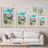 Kragujevac Serbia Travel Poster Framed Canvas Print, Watercolor Painting, Boho Wall Art, Living Room Decor, Scenic Art, Travel Print
