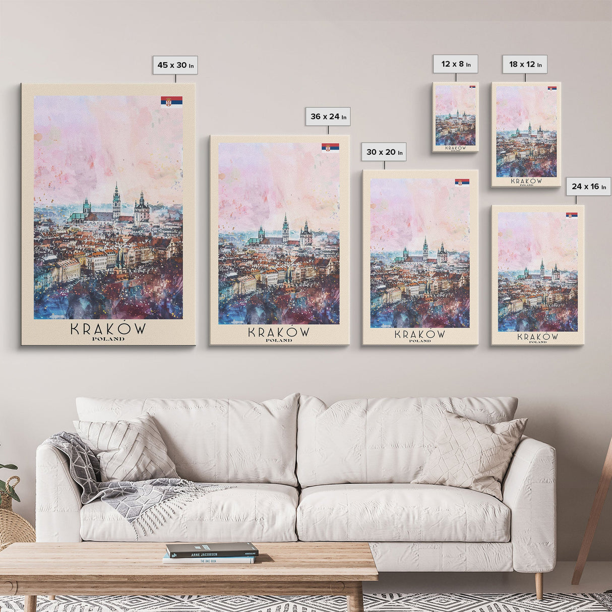 Krakow Poland Travel Poster Framed Canvas Print, Abstract Art, Minimalist Wall Decor, Vacation Gift, Home Decoration, Artistic Travel Print