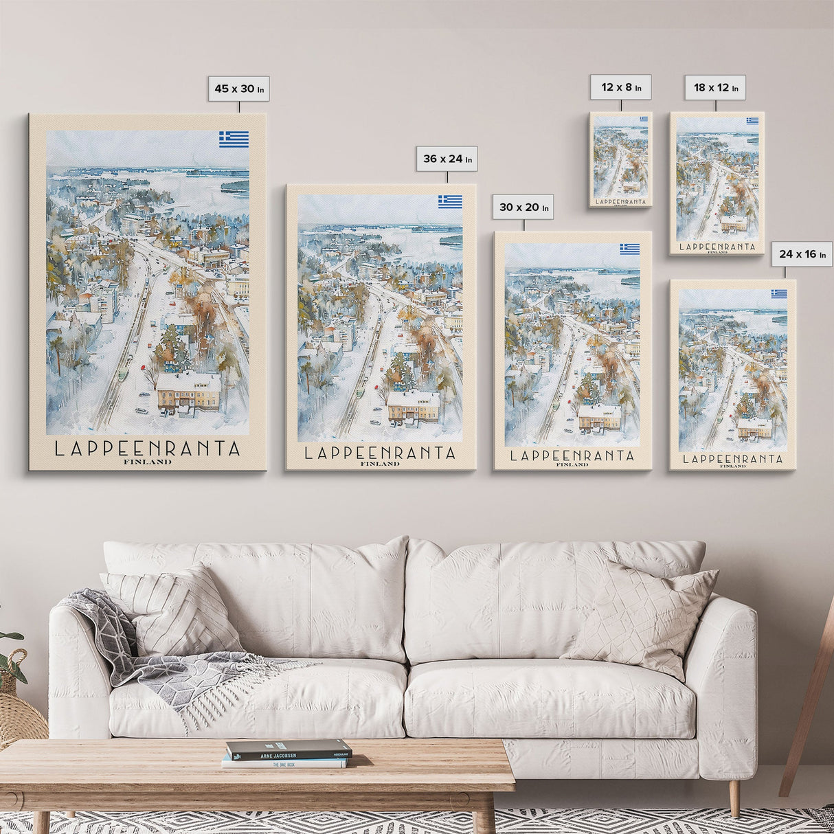 Lappeenranta Finland Travel Poster Framed Canvas Print, Scenic Landscape, Watercolor Painting, Wall Art, Home Decor, Travel Print, Artistic Gift