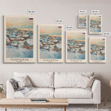 Murmansk Russia Travel Poster Framed Canvas Print, Coastal Cityscape, Watercolor Painting, Wall Art, Home Decoration, Travel Print, Unique Gift