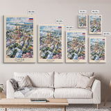 Omsk Russia Travel Poster Framed Canvas Print, Watercolor Painting, Urban Wall Art, Home Decor, Russian Cityscape, Modern Art
