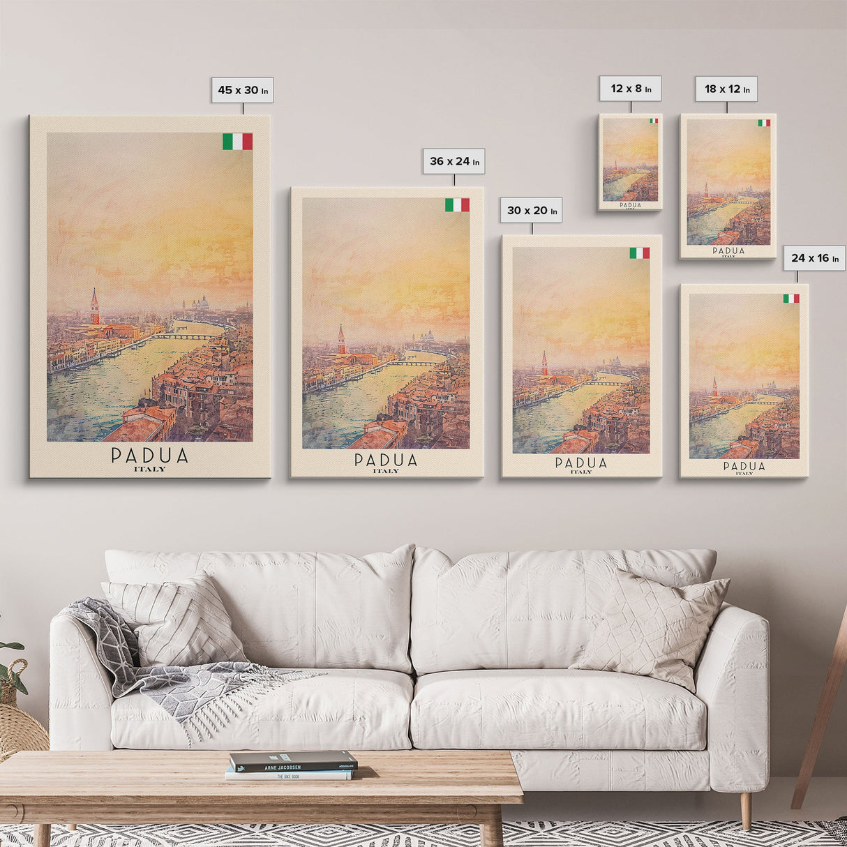 Padua Italy Travel Poster Framed Canvas Print, Watercolor Painting, Scenic Wall Art, Home Decor, Italian Cityscape, Modern Art