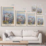 Perugia Italy Travel Poster Framed Canvas Print, Watercolor Painting, Scenic Wall Art, Home Decor, Italian Cityscape, Classic Art