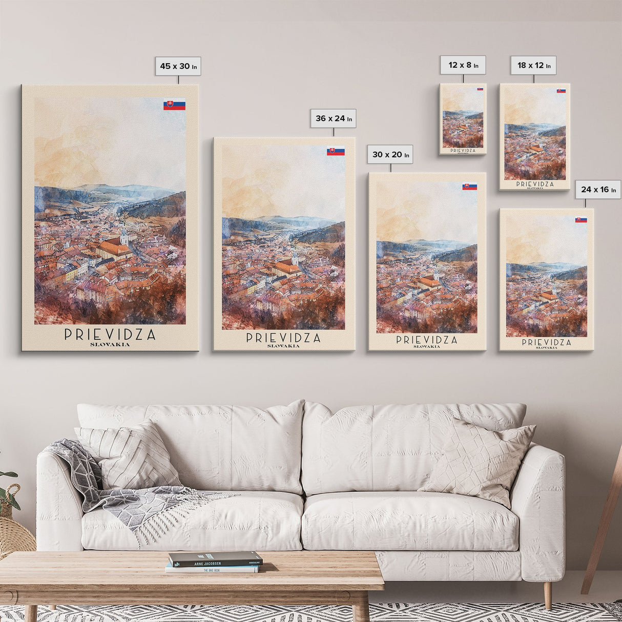 Prievidza Slovakia Travel Poster Framed Canvas Print, Watercolor Painting, Scenic Wall Art, Home Decor, Slovakian Landscape, Modern Art
