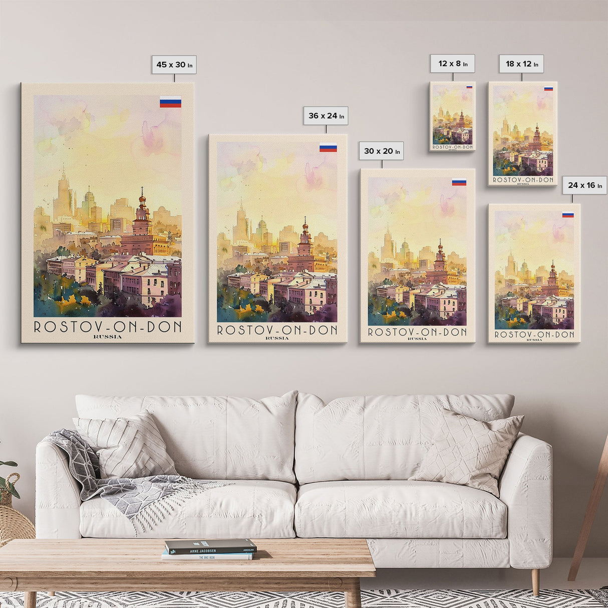 Rostov-on-Don Russia Travel Poster Framed Canvas Print, Watercolor Painting, Urban Wall Art, Home Decor, Russian Cityscape, Vibrant Art