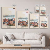 Ruse Bulgaria Travel Poster Framed Canvas Print, Watercolor Painting, Scenic Wall Art, Home Decor, Bulgarian Landscape, Classic Art