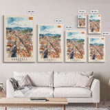 Sabadell Spain Travel Poster Framed Canvas Print, Watercolor Painting, Scenic Wall Art, Home Decor, Spanish Landscape, Artistic Art