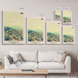 Shakhty Russia Travel Poster Framed Canvas Print, Watercolor Painting, Urban Wall Art, Home Decor, Russian Cityscape, Modern Art