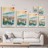 Shkoder Albania Travel Poster Framed Canvas Print, Watercolor Painting, Scenic Wall Art, Home Decor, Albanian Landscape, Classic Art
