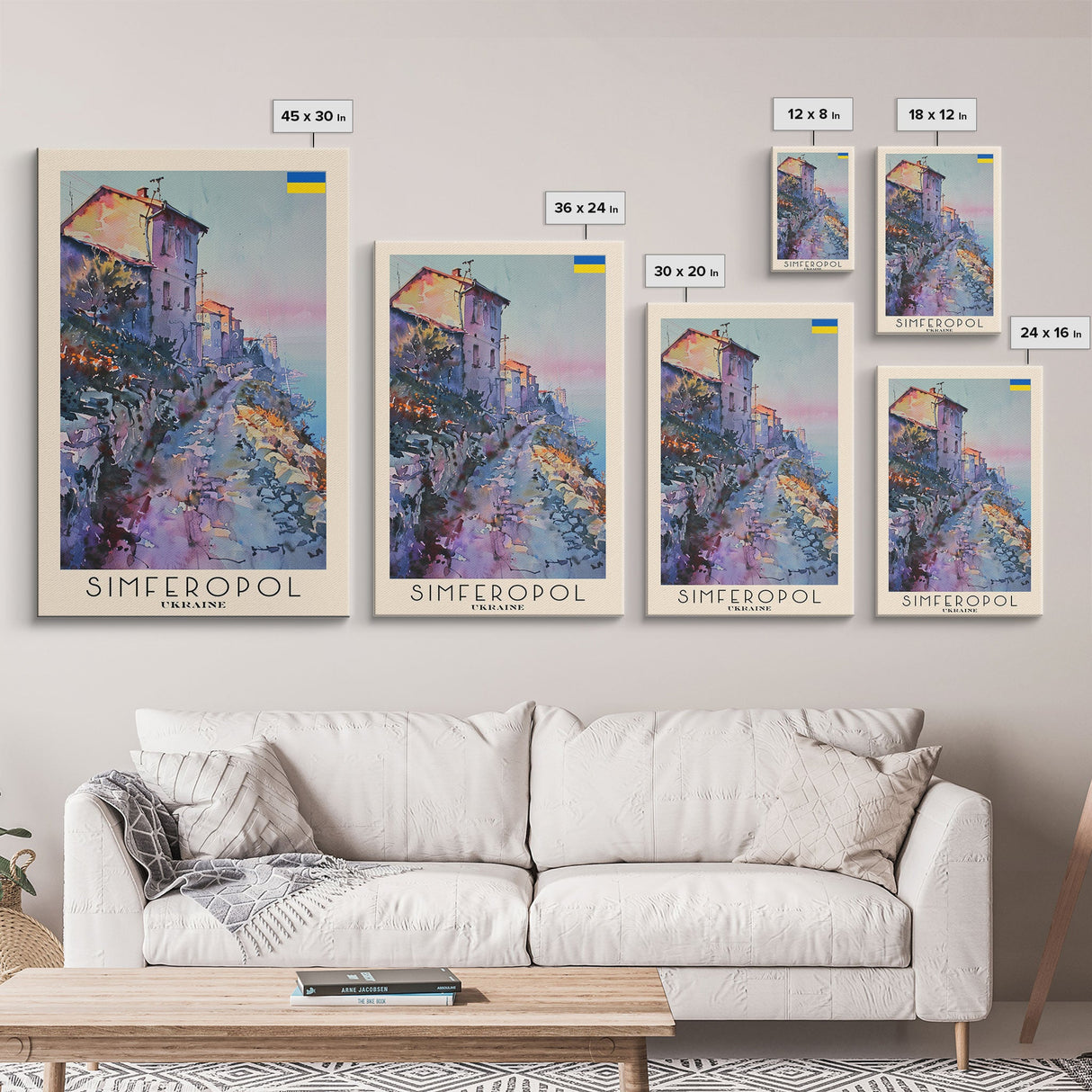 Simferopol Ukraine Travel Poster Framed Canvas Print, Watercolor Painting, Scenic Wall Art, Home Decor, Ukrainian Landscape, Artistic Art