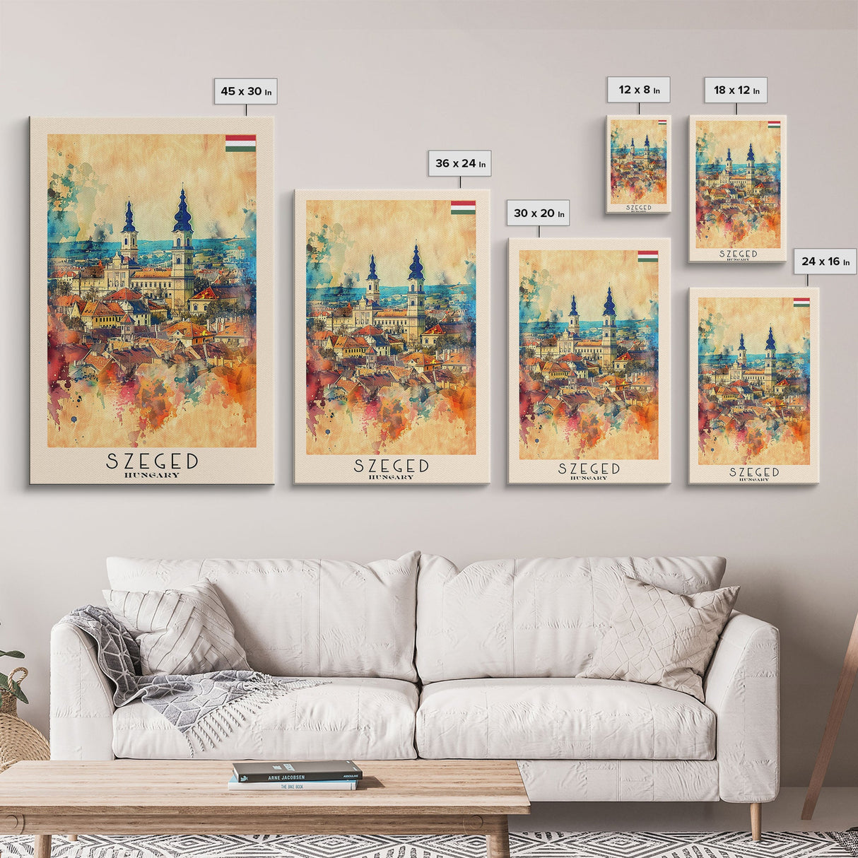 Szeged Hungary Travel Poster Framed Canvas Print, Watercolor Painting, Scenic Wall Art, Home Decor, Hungarian Cityscape, Vibrant Art