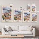 Picturesque Acharnes Greece Coastal Village, Framed Canvas Print, Living Room Art, Mediterranean Style, Home Decoration