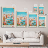 Alicante Spain Travel Poster Framed Canvas Print, Midcentury Modern Art, Pop Art Decor, Wall Art, Vacation Gift, Living Room Decoration, Scenic Print